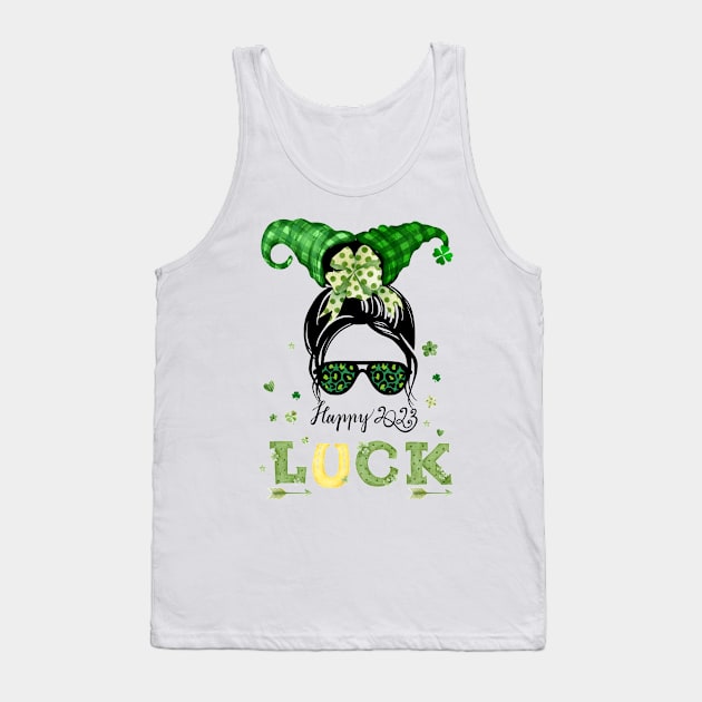 Women Happy Go Lucky Shamrock St Patrick's Day Tank Top by Adam4you